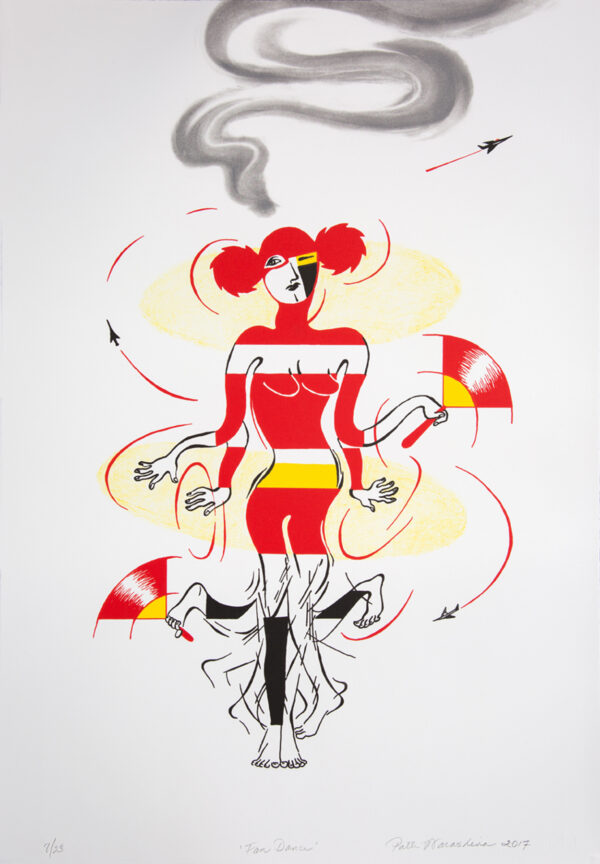 Patti Warashina - Fan Dance, 2017 Medium: 4 Color Lithograph Edition: 25 Paper: Rives BFK, White Paper Size: 26.5″ x 18.5″ Image Size: 24″ x 14″ (irregular)