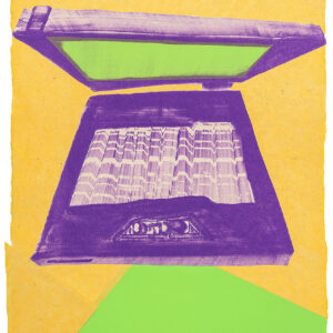 Andrzej Zieliński - Purple Laptop, 2016 Medium: Color Lithograph/Collage Edition: 7 Papers: Okawara, Indian handmade cloth fiber paper, Rives BFK Paper Size: 30″ x 20″ (irregular) Image Size: Same