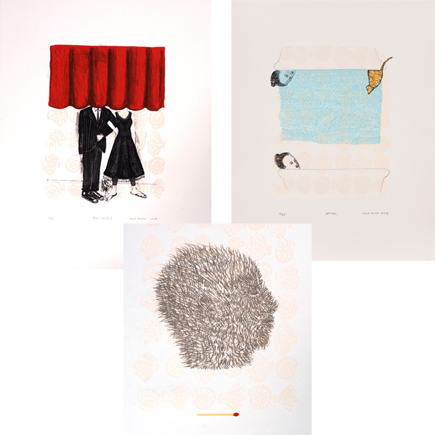 Julie Green - Red Curtain, Fur Man, After | Set of 3 Lithographs, 2008/09